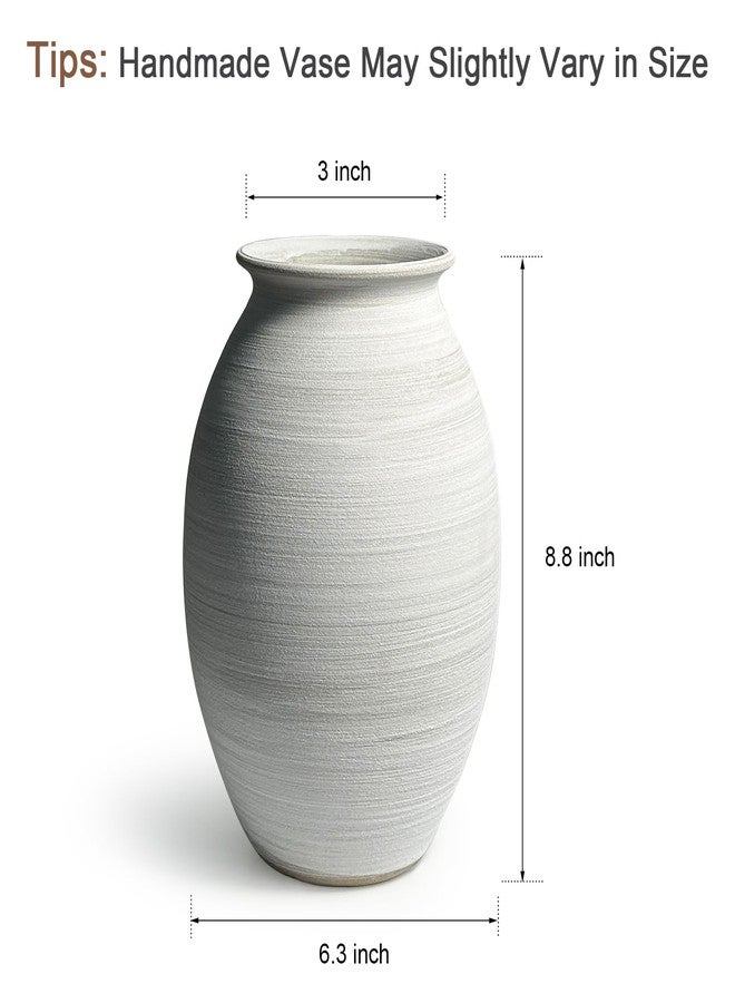 GeLive Ceramic Rustic Vase Handmade Whitewashed Pottery Jar for Farmhouse, Table Centerpiece Holds Fresh/Dried Flowers, Neutral Home Decor, 9 inch Retro Vase for Eucalyptus, Olive, Gray White - Image 3